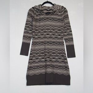 PrAna Hooded Sweater Dress Size S Brown Gray Wavy Zigzag Stripe Knit Cozy Y2K
